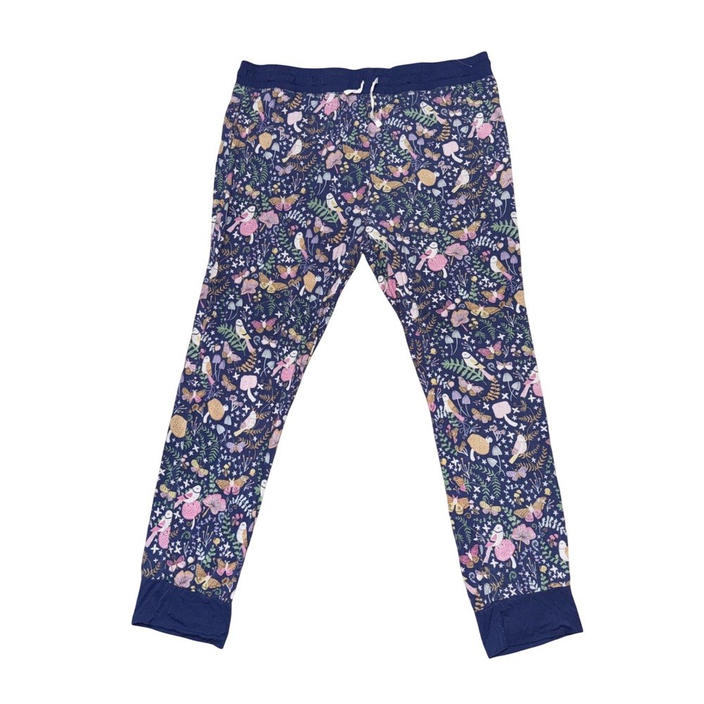 Little Sleepies Pajama Pants Womens XXL Navy Forest Mushroom Butterfly Excellent